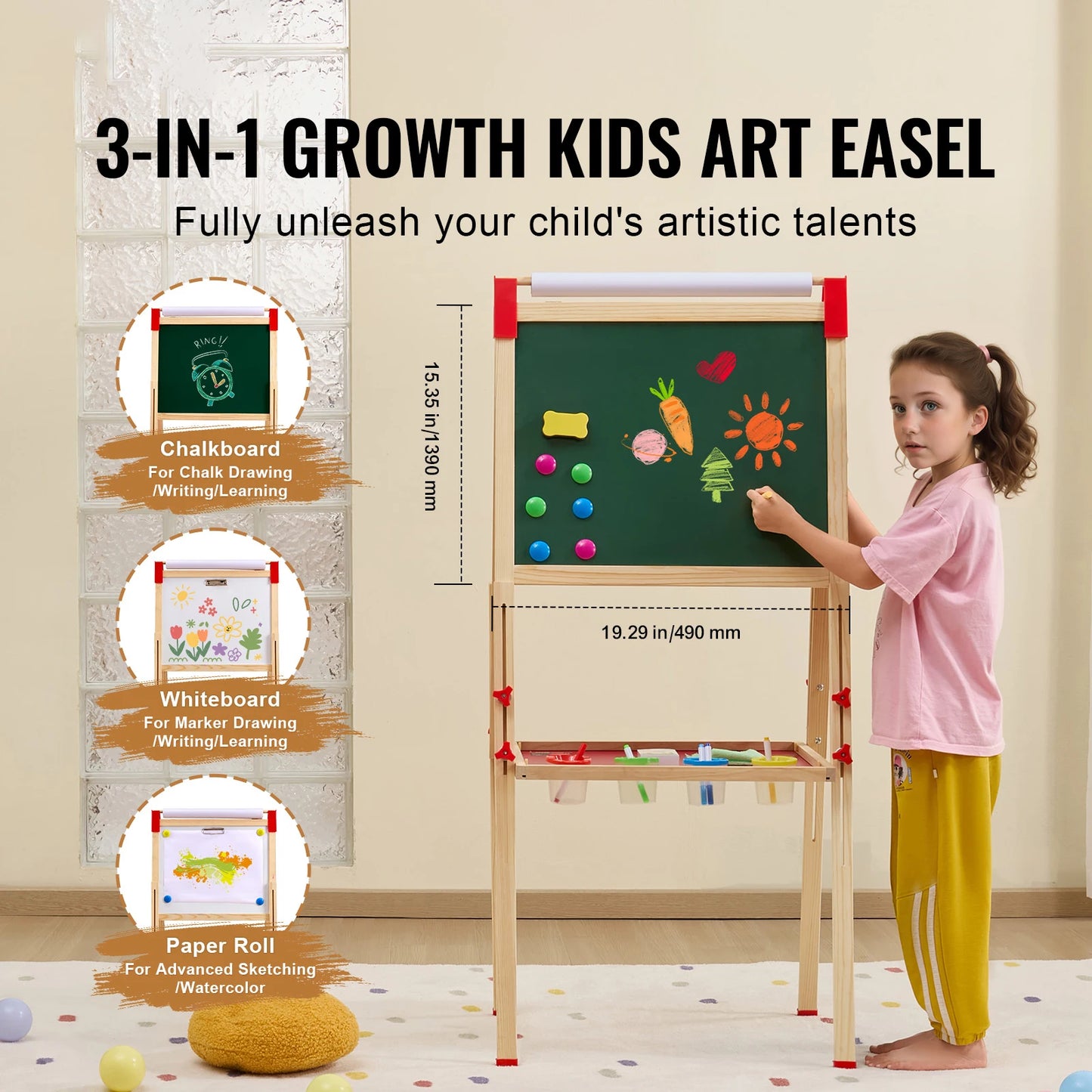 Children Magnetic Drawing Board Wooden Double-Sided Kid's Art Easel with Whiteboard Chalkboard for Girls Gifts Toys