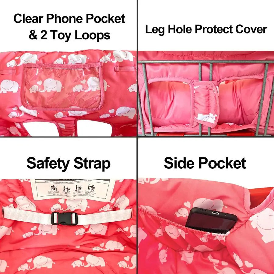 Soft Pillow Attached 2in1 Shopping Cart and High Chair Cover for Baby, Cotton Padded Cart Cover, Foldn Roll Style.