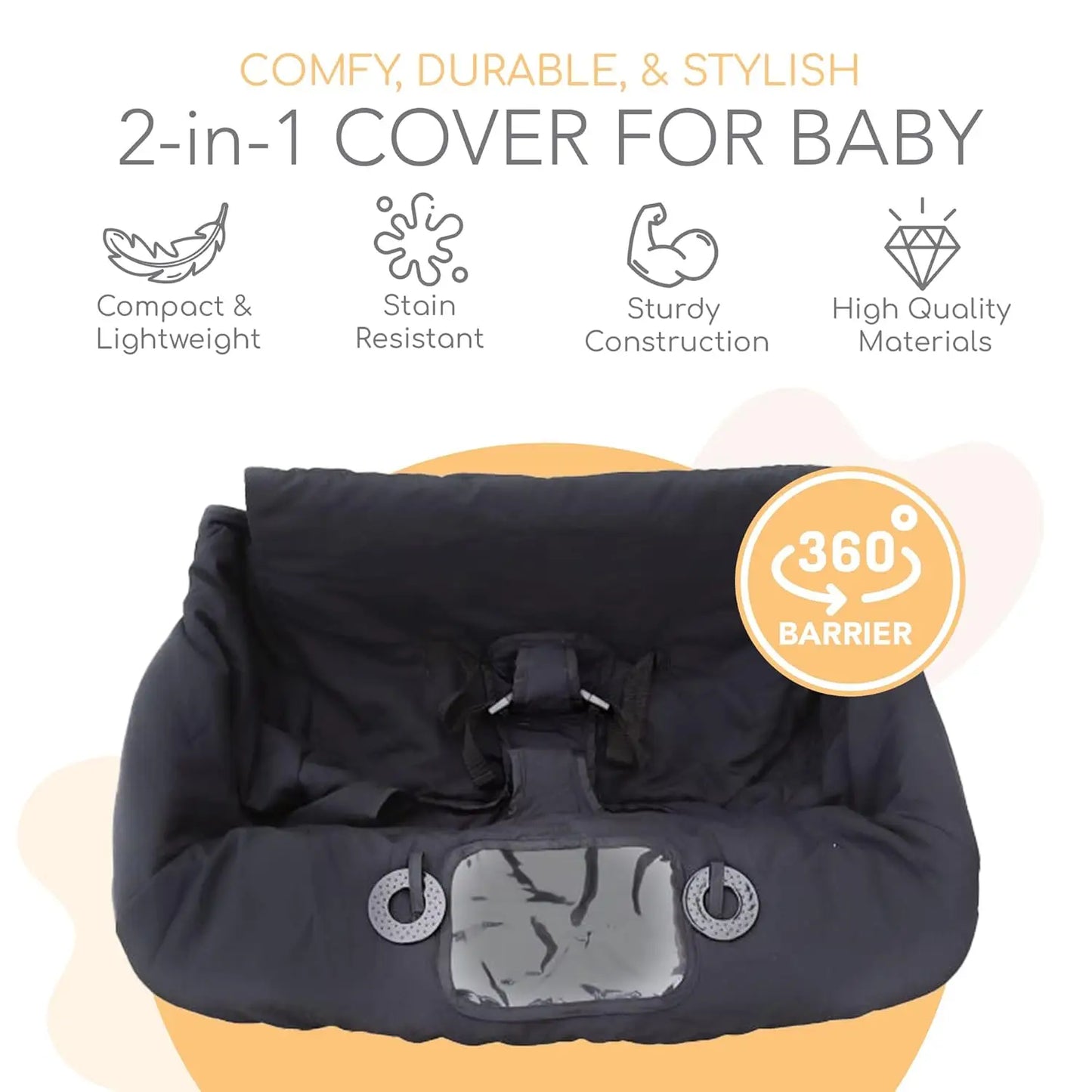 Universal Baby Shopping Cart and High Chair Cover with Storage Pouch, Black - Safe, Comfortable Fit for Toddlers