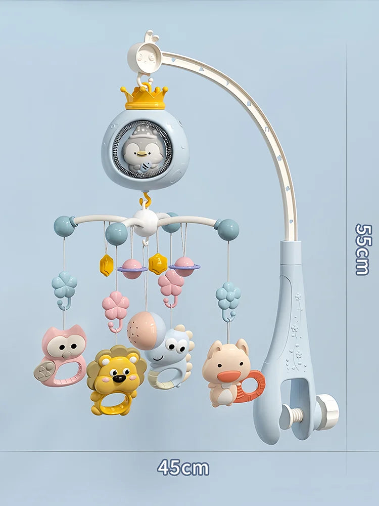 360° Penguin Musical Projection Baby Crib Mobile Rotating Soft Light Bed Bell Toy Four Speed Timming Infant Rattle Bedside Gift