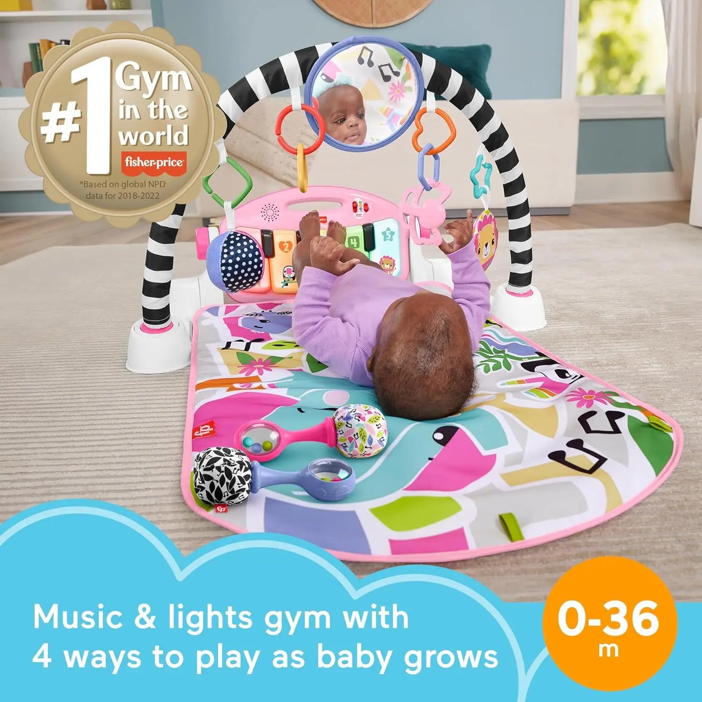 Baby Musical Toy Set with Glow & Grow Kick & Play Piano Gym and Rattle Maracas for Newborns Ages 0+ Months