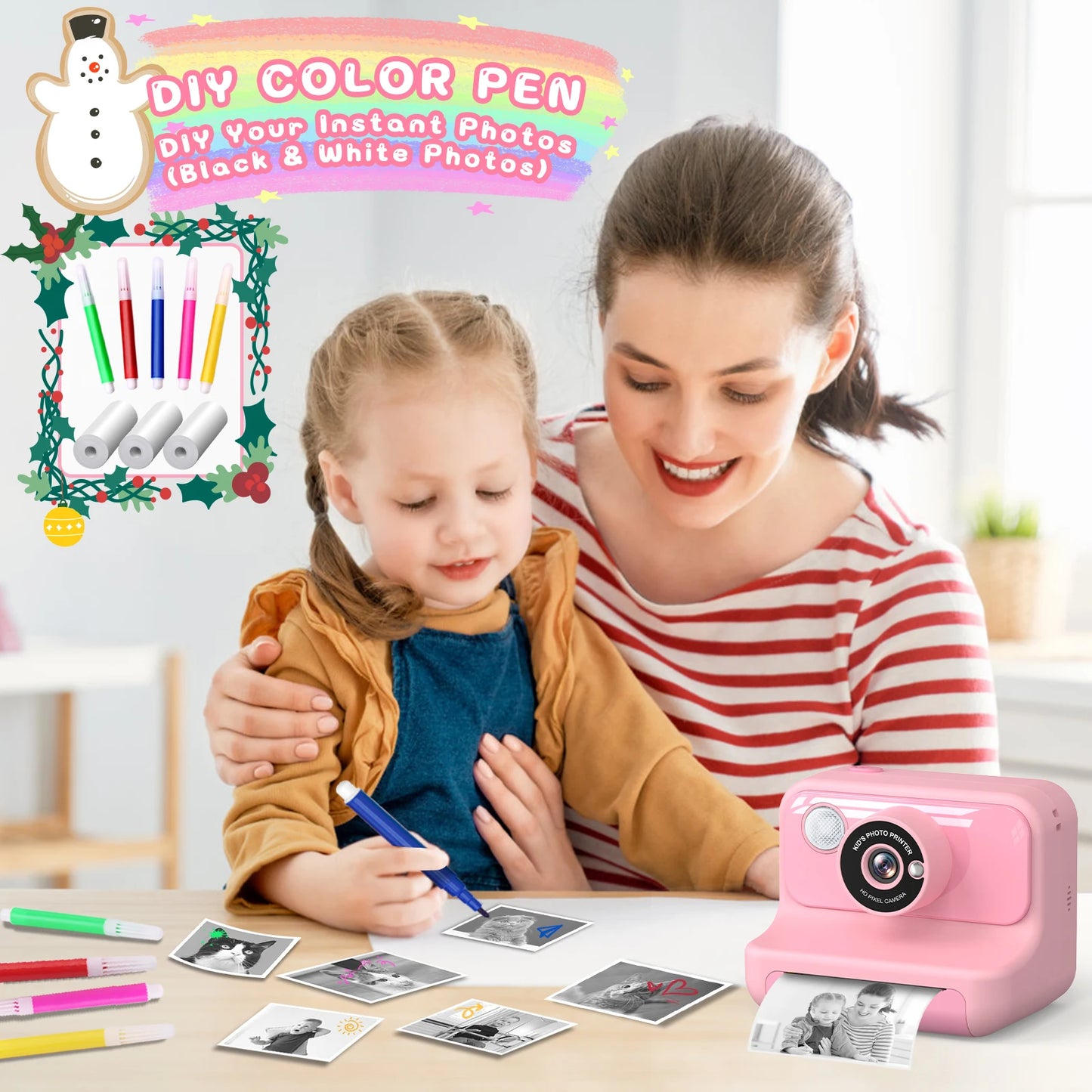 Kids Camera Instant Print 1080P HD Thermal Printing Camera 2.4 Inch Mini Digital Camera Toy