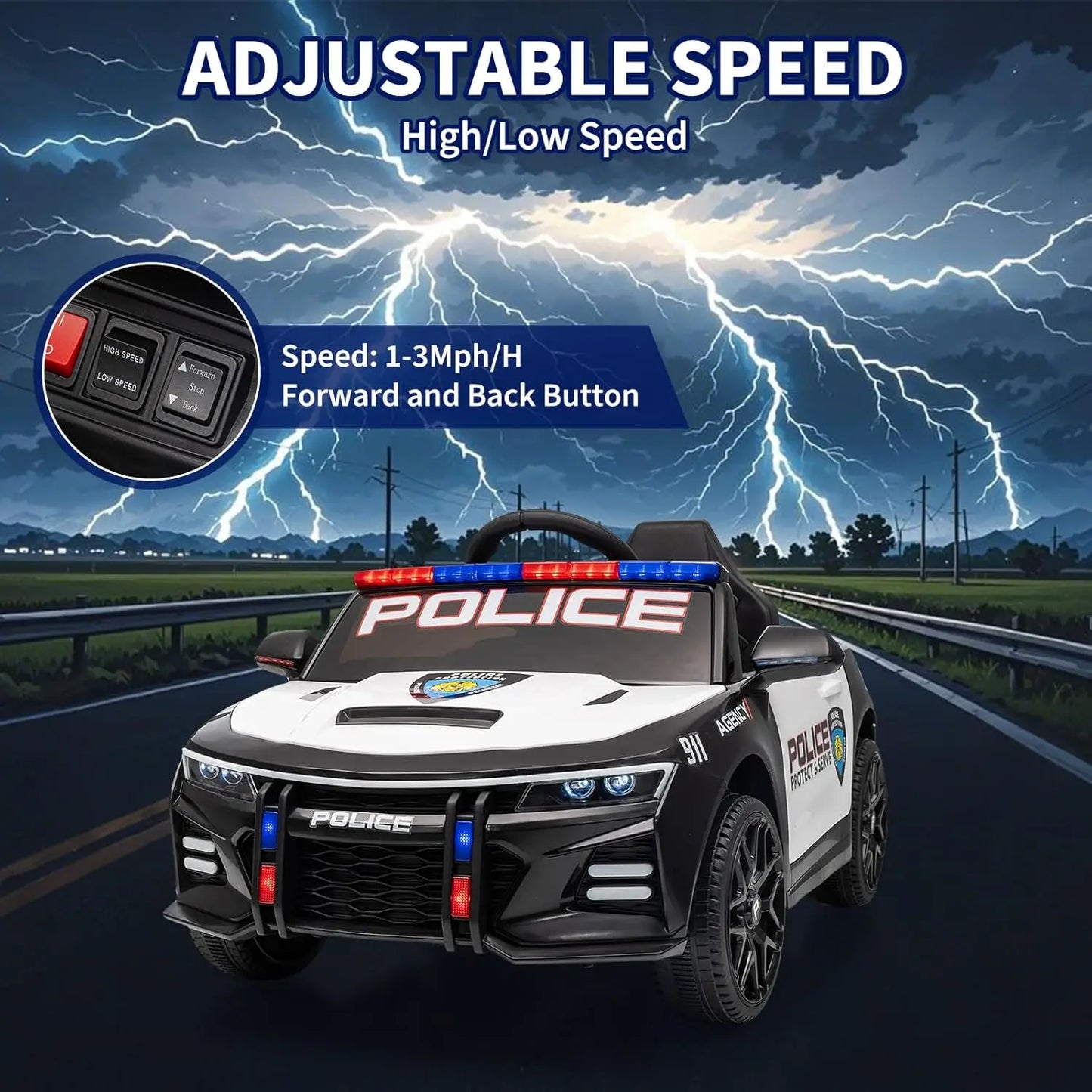 12V Police Car Electric Ride on Vehicle Cop Cars for Big Kids with Remote Control, Emergency Alert Tones, Flashing Lights, Music