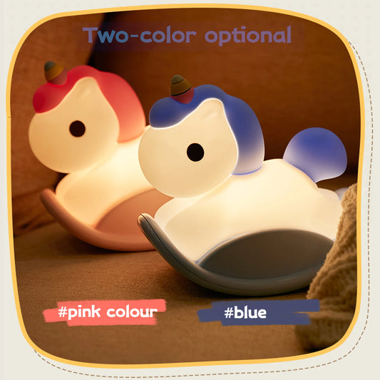 NEW Rocking Horse Night Light Silicone Cute Bedside Lamp Dimmable Nursery Nightlight Rechargeable Touch Lamp for Baby