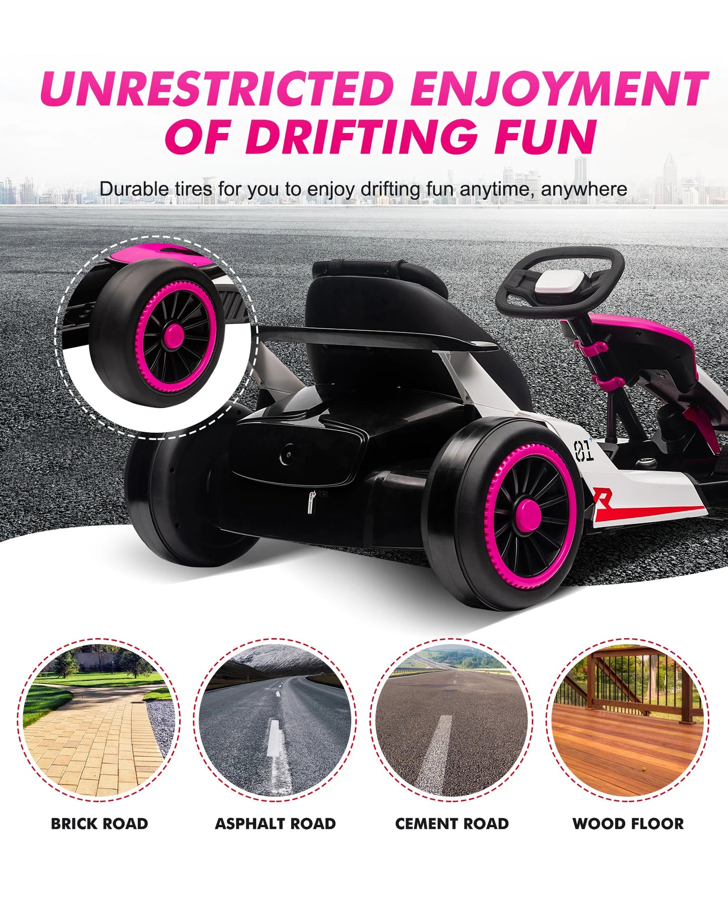 Electric Go Kart for Kids, 24V Drift Kart with 2X200W Strong Motor, 7AH Battery, Electric Pedals, Outdoor Race Ride-On Toys