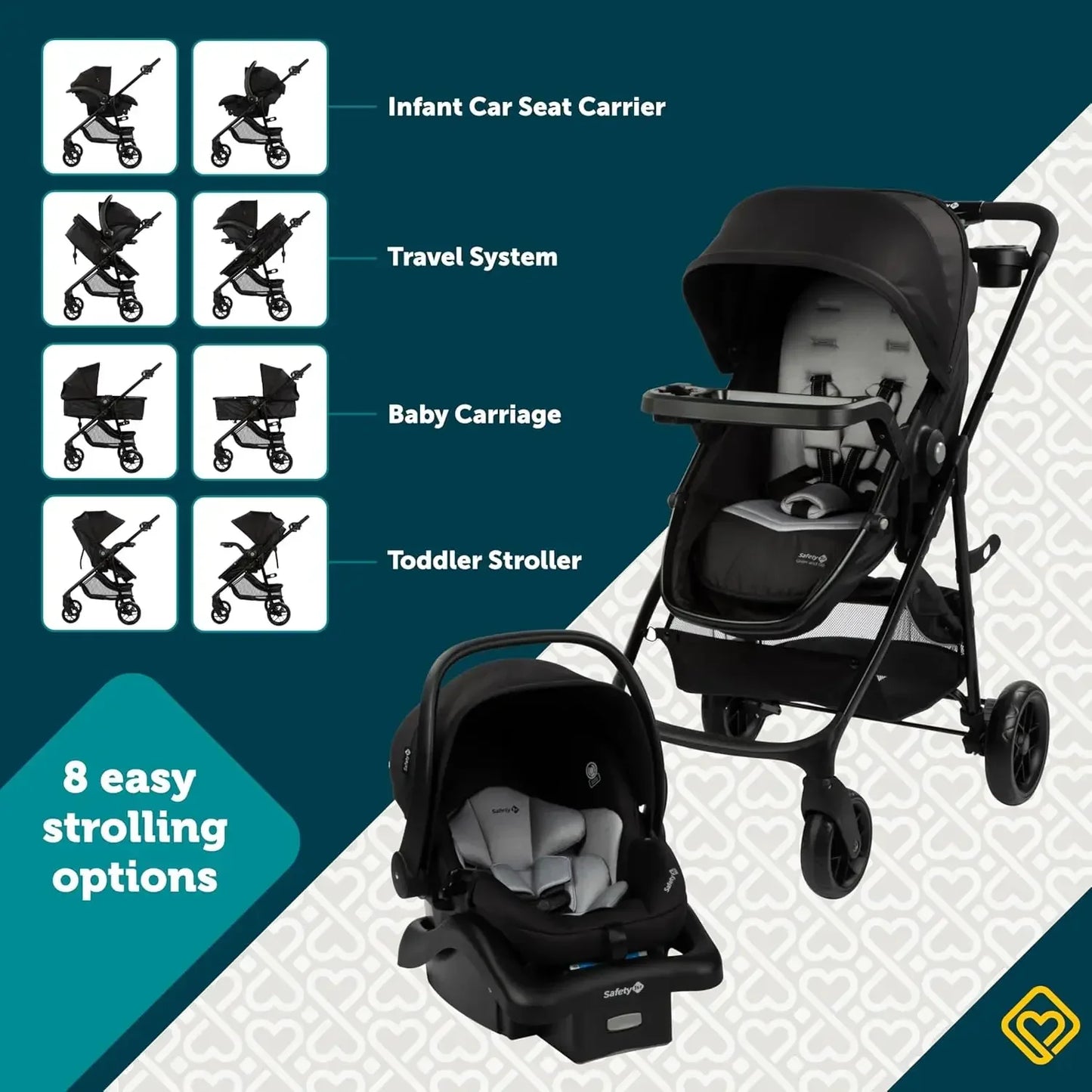 8-in-1 Car Seat Stroller Combo, Baby Stroller Travel Systems for Infants 4-30 lbs, Stroller and Carseat Combo Set, Orc