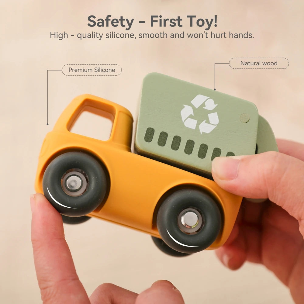 4PC Silicone Baby Teether Montessori Games For Babies Mobile Cart Detachable Cartoon Car