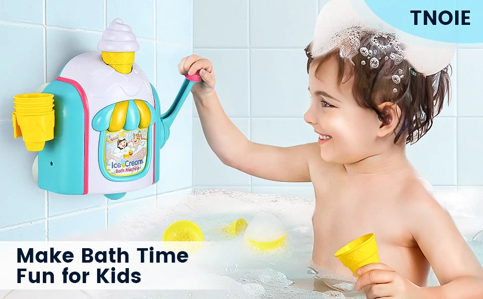 Bath Toys for Toddlers Ages 3-5,Ice Cream Foam Maker Bathtub Toy with Snap Buttons, Bathtub Bubble Machine Pretend Cake