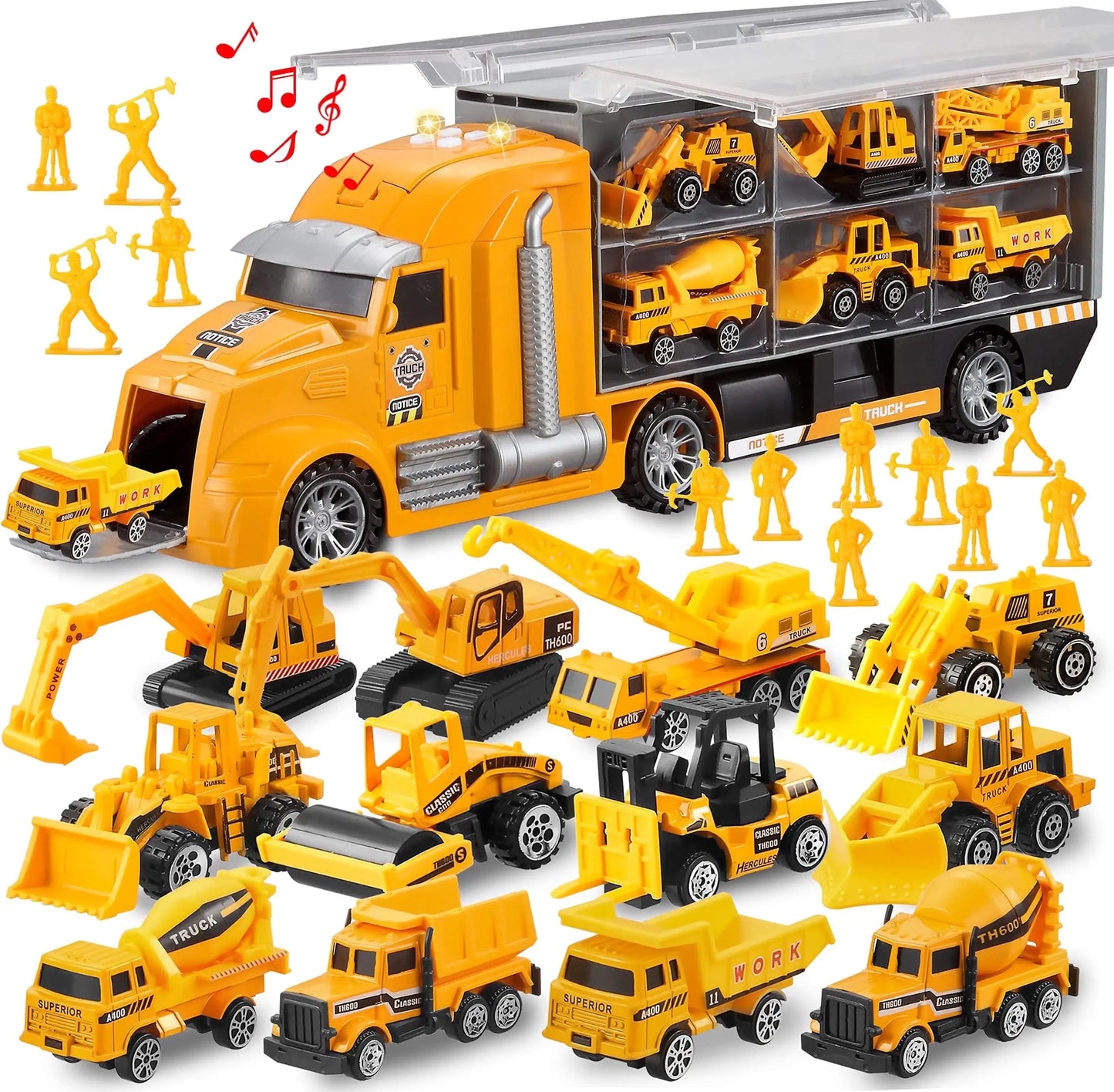 25 in 1 Die-cast Construction Big Truck Toys Car Transporter Storage Truck  for Kids Boys Girls Birthday