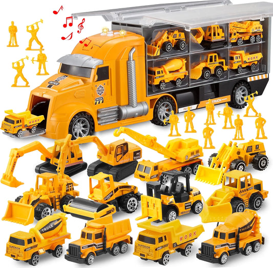 25 in 1 Die-cast Construction Big Truck Toys Car Transporter Storage Truck  for Kids Boys Girls Birthday