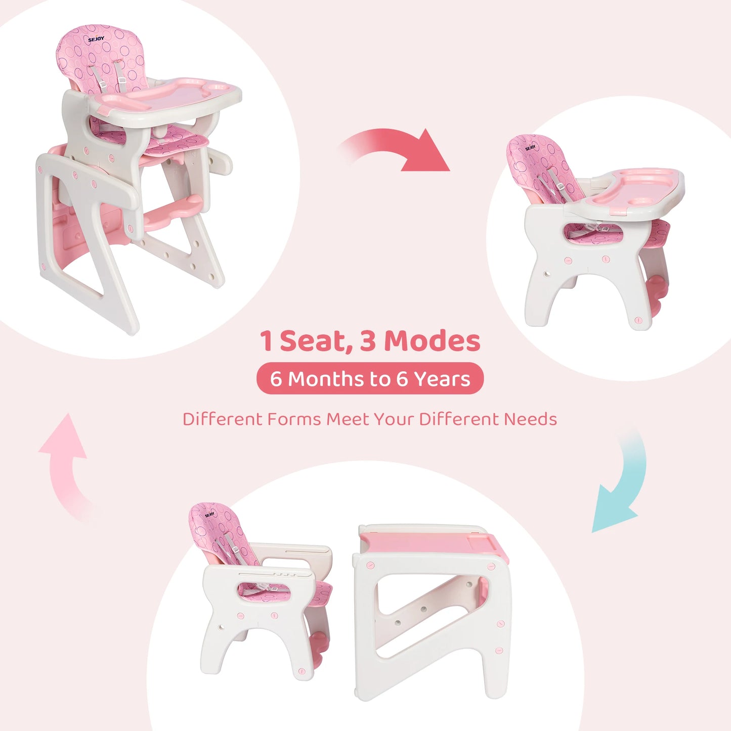 High Chair Adjustable Baby Eating Chair for Babies and Toddlers Convertible Baby Seat for 6 Months to 3 Years Highchairs