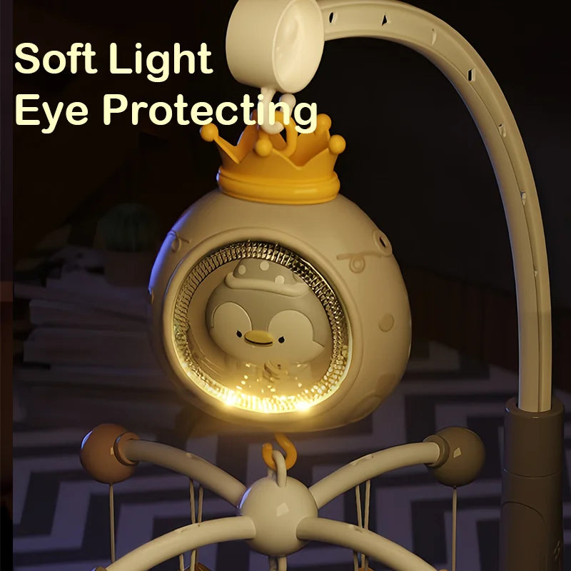 360° Penguin Musical Projection Baby Crib Mobile Rotating Soft Light Bed Bell Toy Four Speed Timming Infant Rattle Bedside Gift