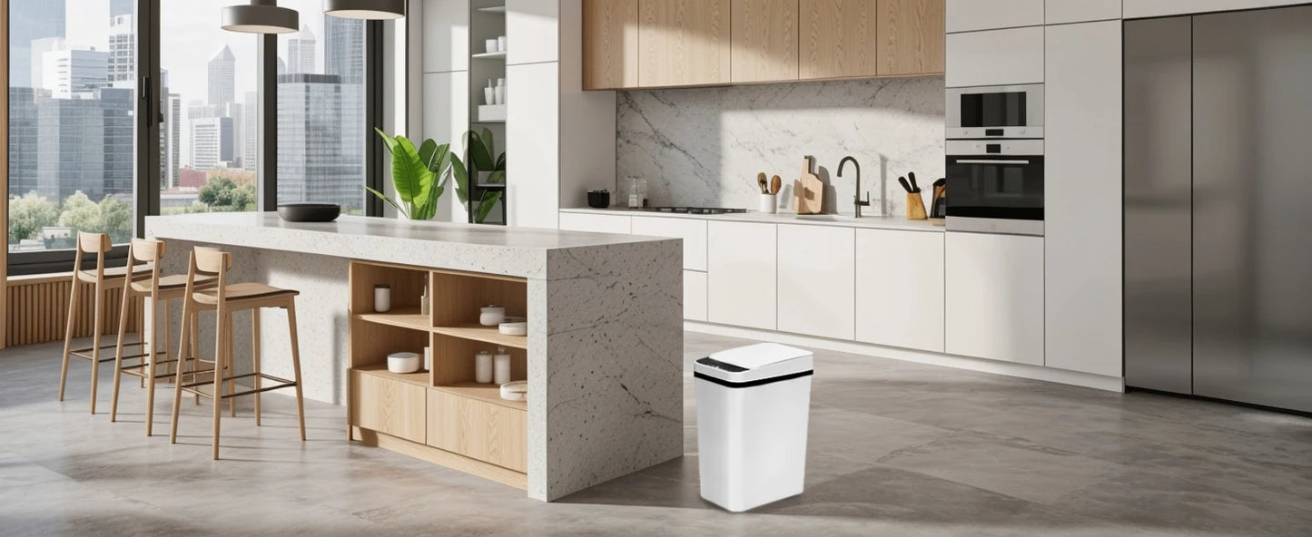 2 Pack 12L Bathroom Automatic Trash Cans Touchless Motion Sensor Slim with Lid for Bathroom Bedroom Living Room Office White