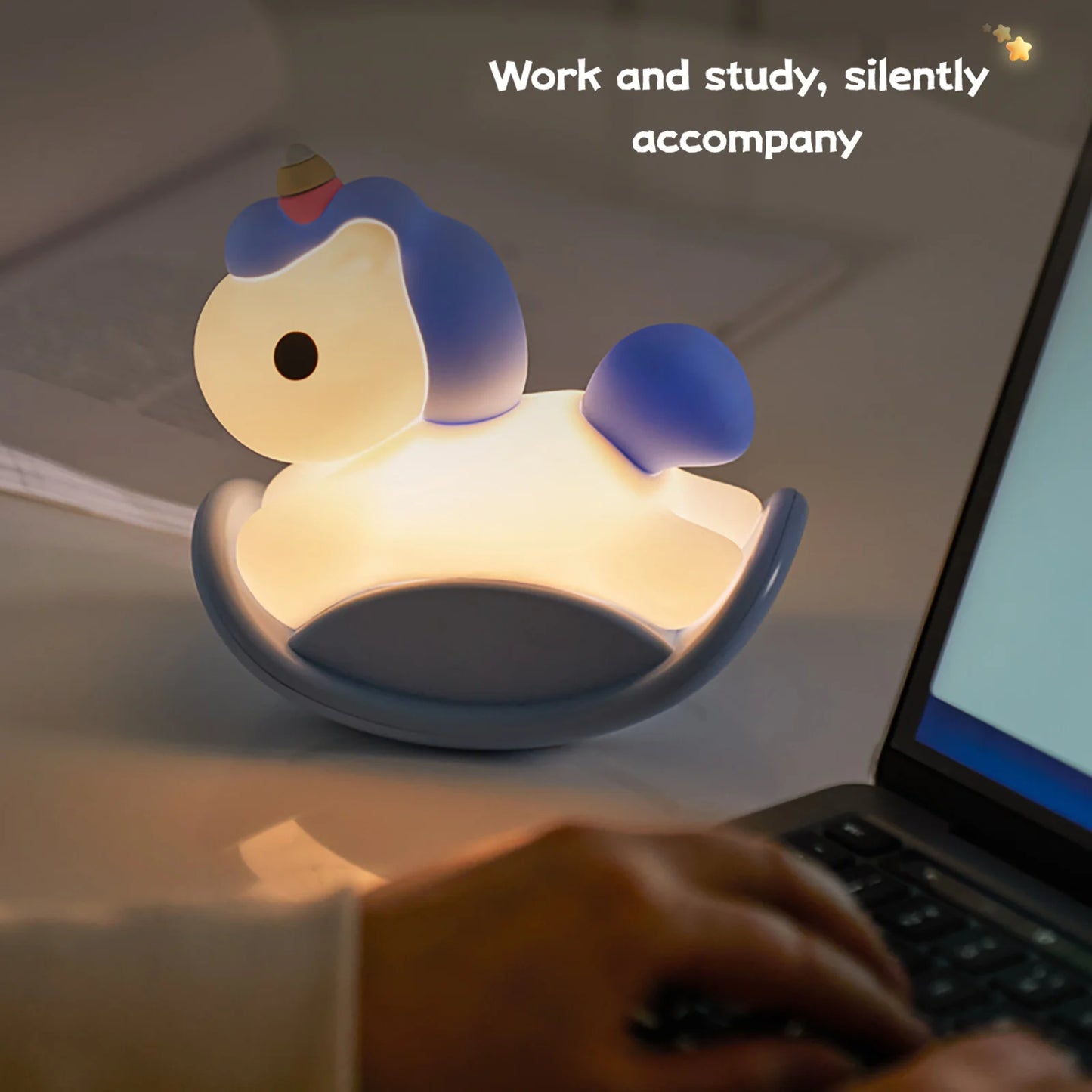 NEW Rocking Horse Night Light Silicone Cute Bedside Lamp Dimmable Nursery Nightlight Rechargeable Touch Lamp for Baby