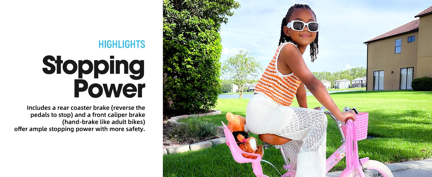 Little Daisy Kids Bike for Girls Ages 2-7 Years,  Bikes with Doll Bike Seat & Streamers, Bikes with Flag & Number Plate