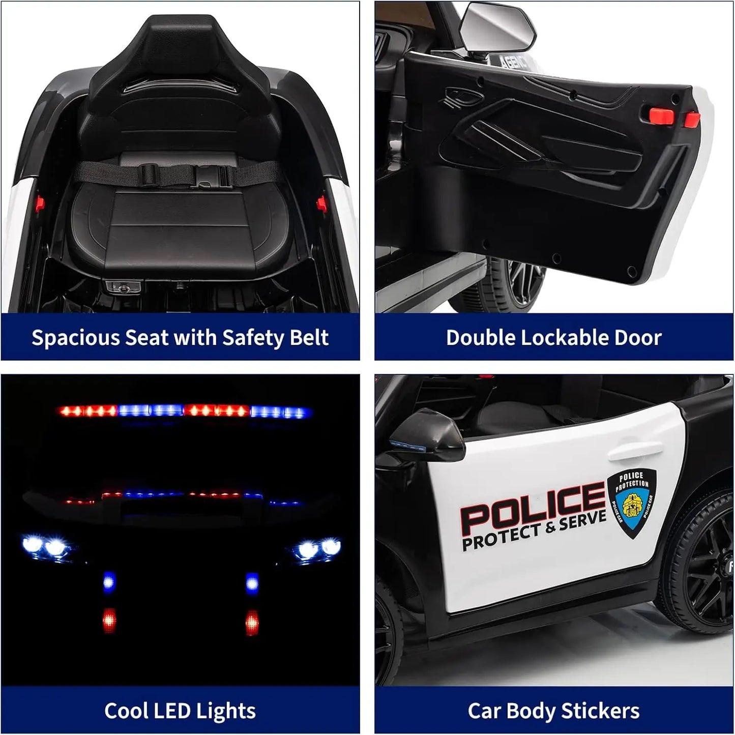 12V Police Car Electric Ride on Vehicle Cop Cars for Big Kids with Remote Control, Emergency Alert Tones, Flashing Lights, Music
