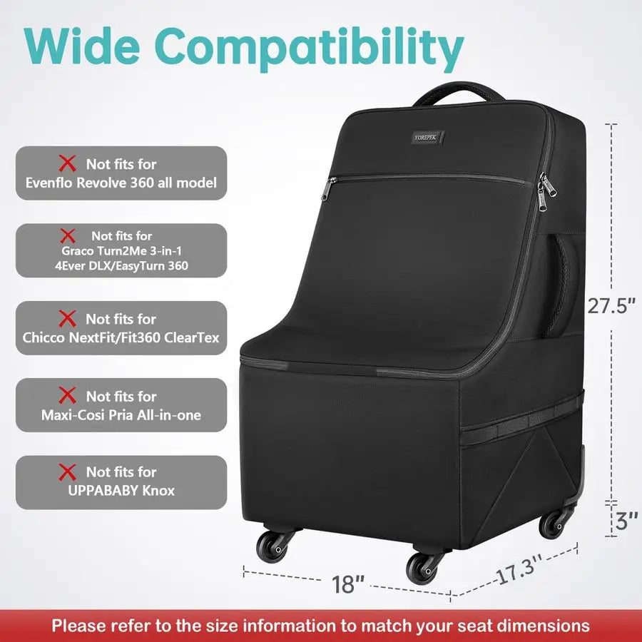 Padded Car Seat Travel Bag for Airplane with Wheels,Heavy Duty Carseat Bags for Air Travel,Rolling Airport Gate Check Bag,Travel