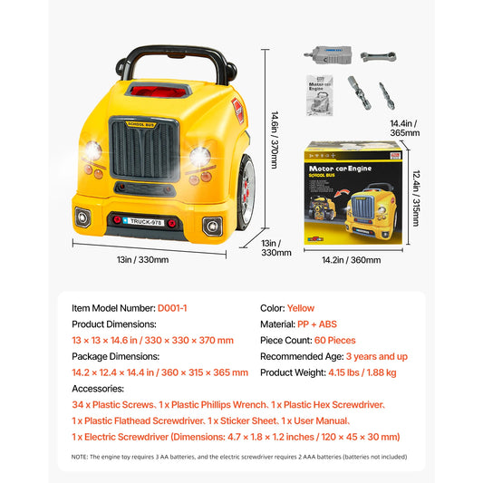 60 Pcs Kids Mechanic Car Repair Set with Removable Parts & Horn Workshop Set Engine Toy for Toddler Children Gift