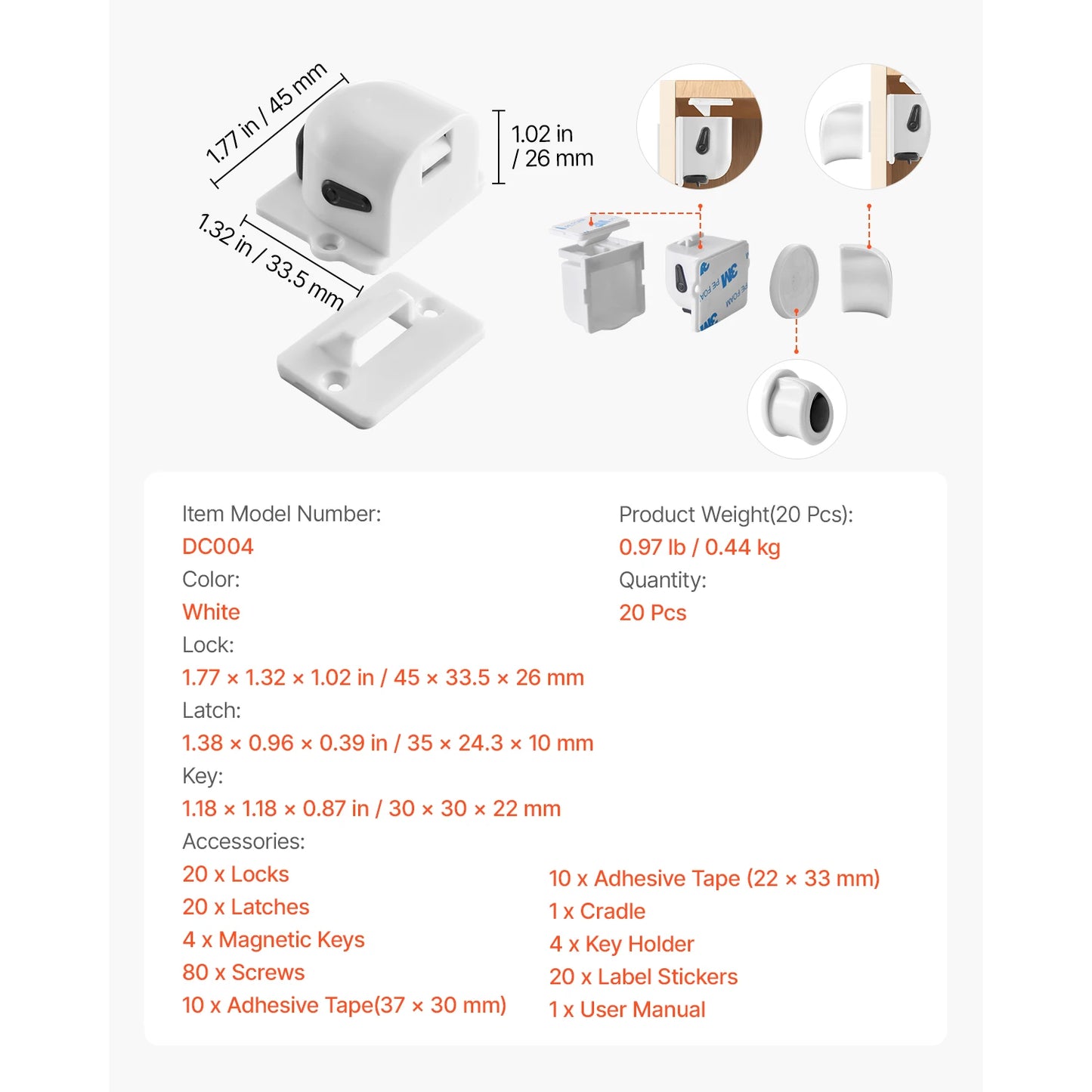 Child Safety Magnetic Cabinet Locks 20 Packs Baby Proofing Cabinet Locks with 4 Keys & 4 Holders 2 Installation Choice