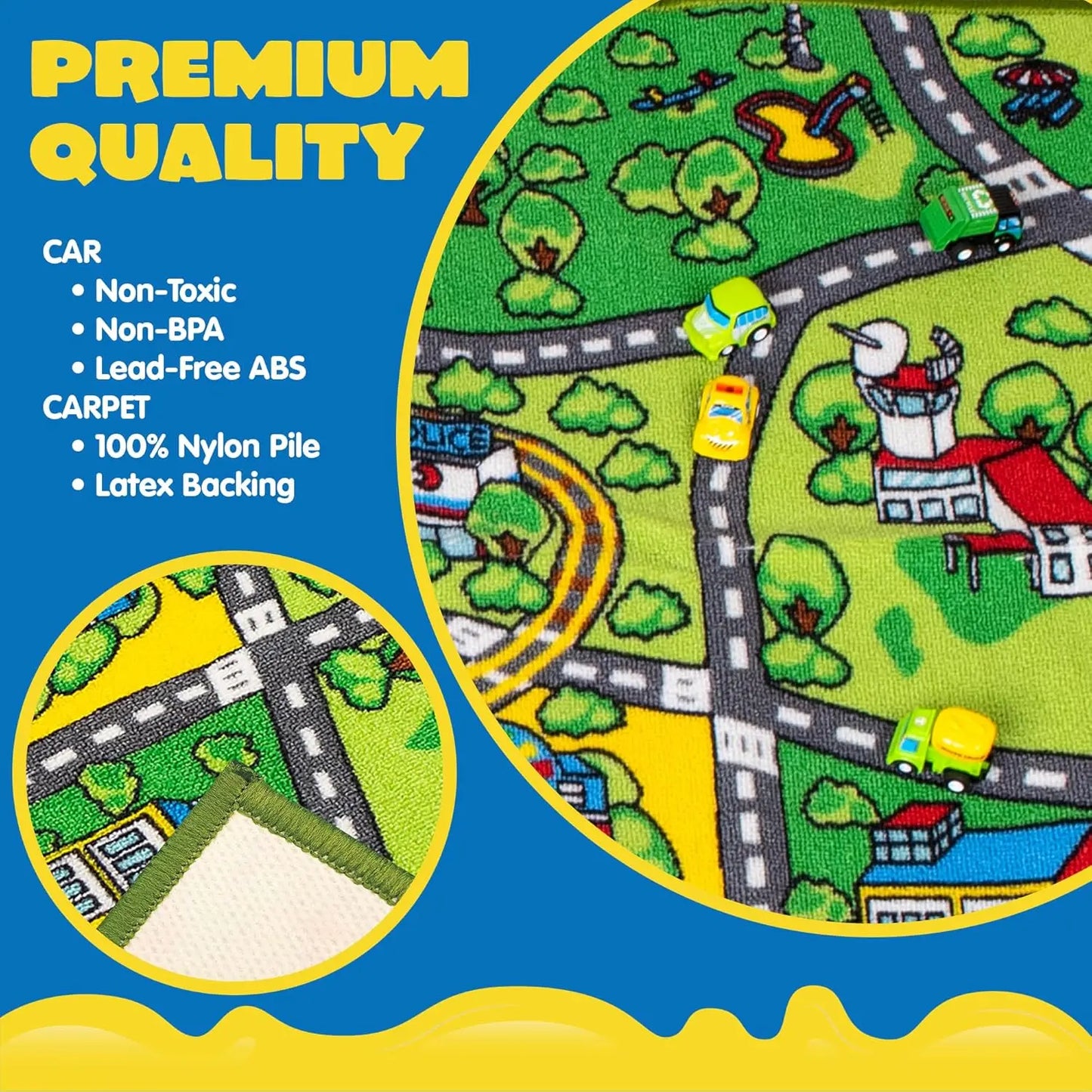 Carpet Playmat w/ 12 Cars Pull-Back Vehicle Set for Kids Age 3+ Jumbo Play Room Rug City Pretend Play Multiple Color