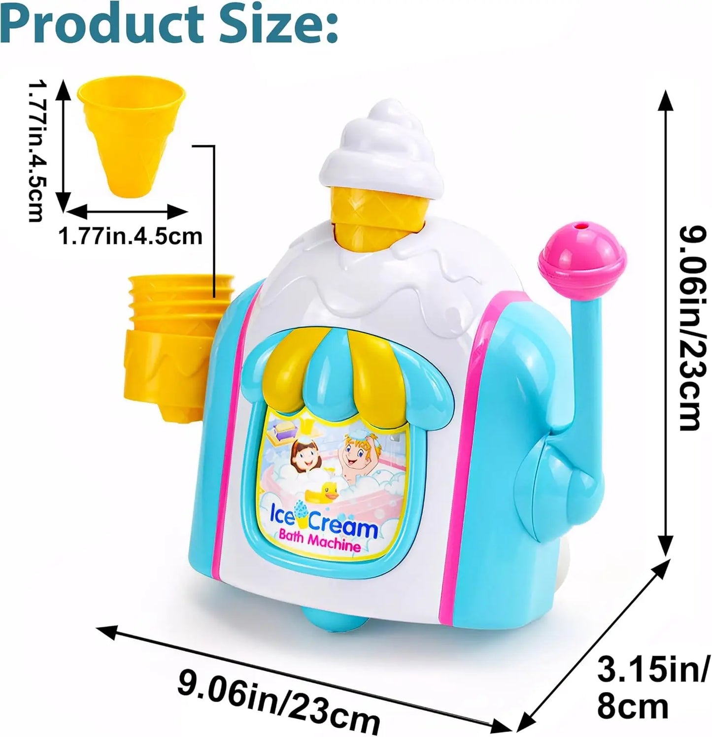 Bath Toys for Toddlers Ages 3-5,Ice Cream Foam Maker Bathtub Toy with Snap Buttons, Bathtub Bubble Machine Pretend Cake