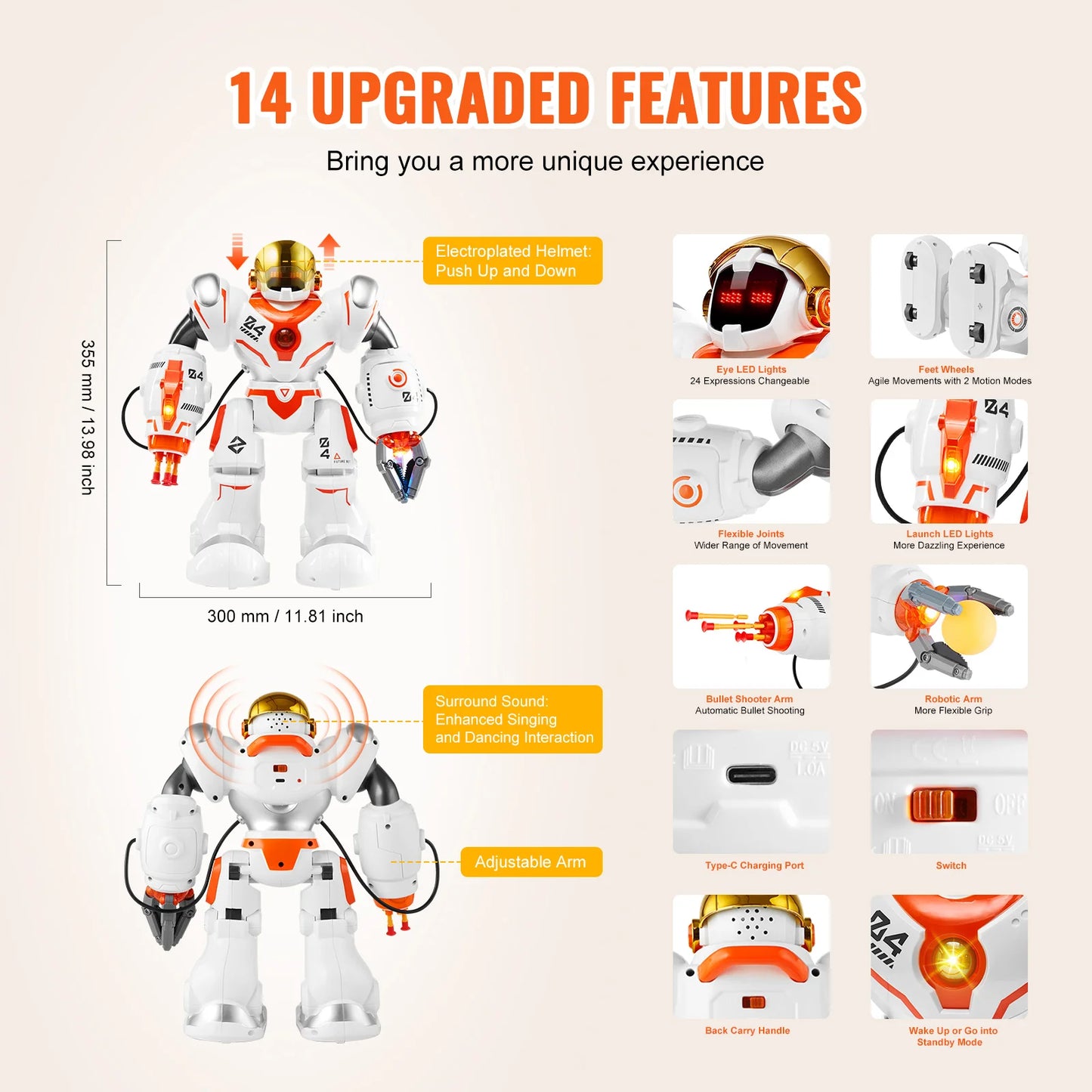RC Robot Toys for Kids Battle Mode Programmable Remote Control Smart Robot with Bullets Interactive Dancing Robot