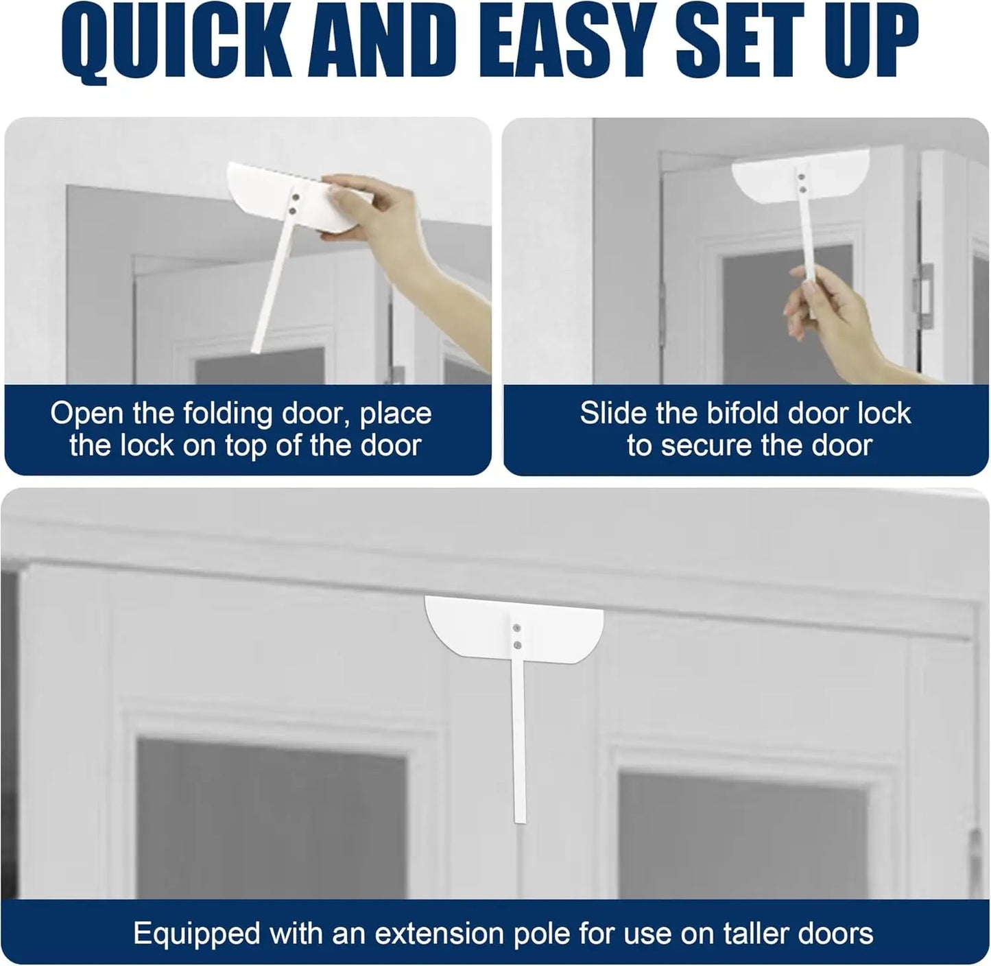 Child and Pet Proof Bifold Door Locks, Installation-Free Metal Cabinet Safety Locks, 4 Pack