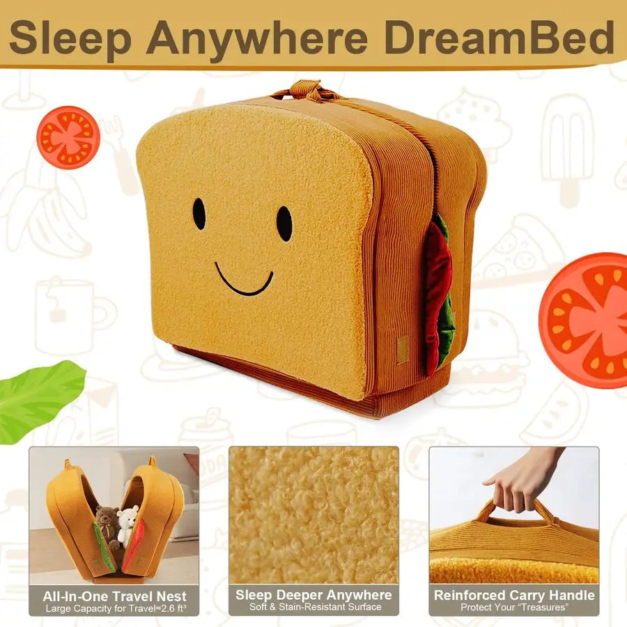 Toddler Travel Bed Sandwich Style Portable Toddlers Floor Beds, Foldable Soft Foam Travel Crib for Baby and Kid, Washable Cover