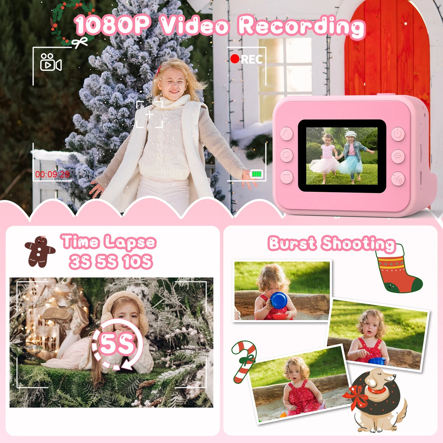 Kids Camera Instant Print 1080P HD Thermal Printing Camera 2.4 Inch Mini Digital Camera Toy