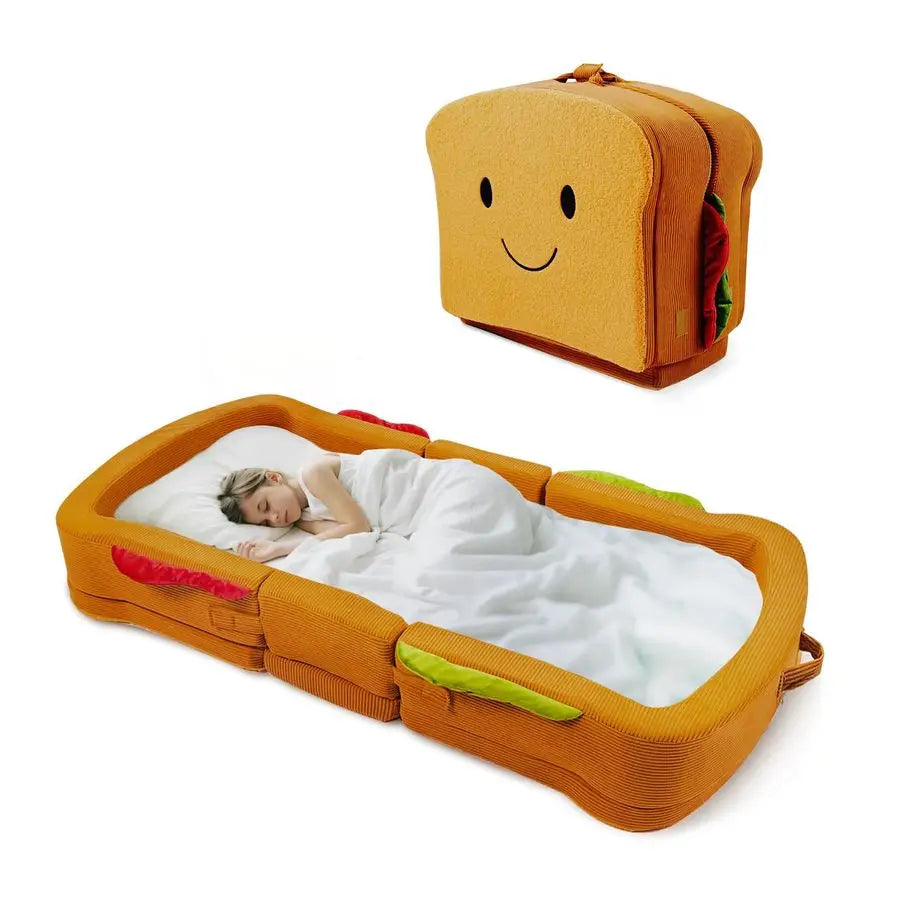 Toddler Travel Bed Sandwich Style Portable Toddlers Floor Beds, Foldable Soft Foam Travel Crib for Baby and Kid, Washable Cover