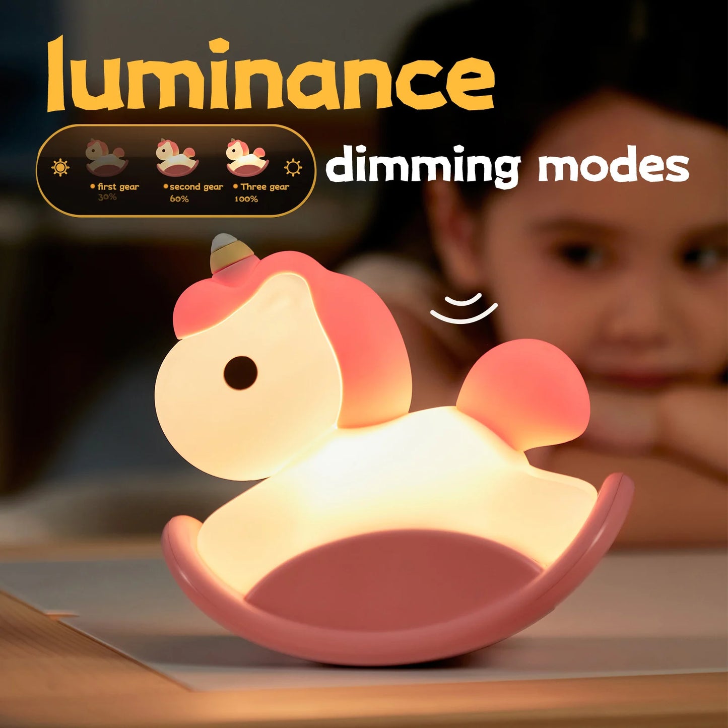 NEW Rocking Horse Night Light Silicone Cute Bedside Lamp Dimmable Nursery Nightlight Rechargeable Touch Lamp for Baby