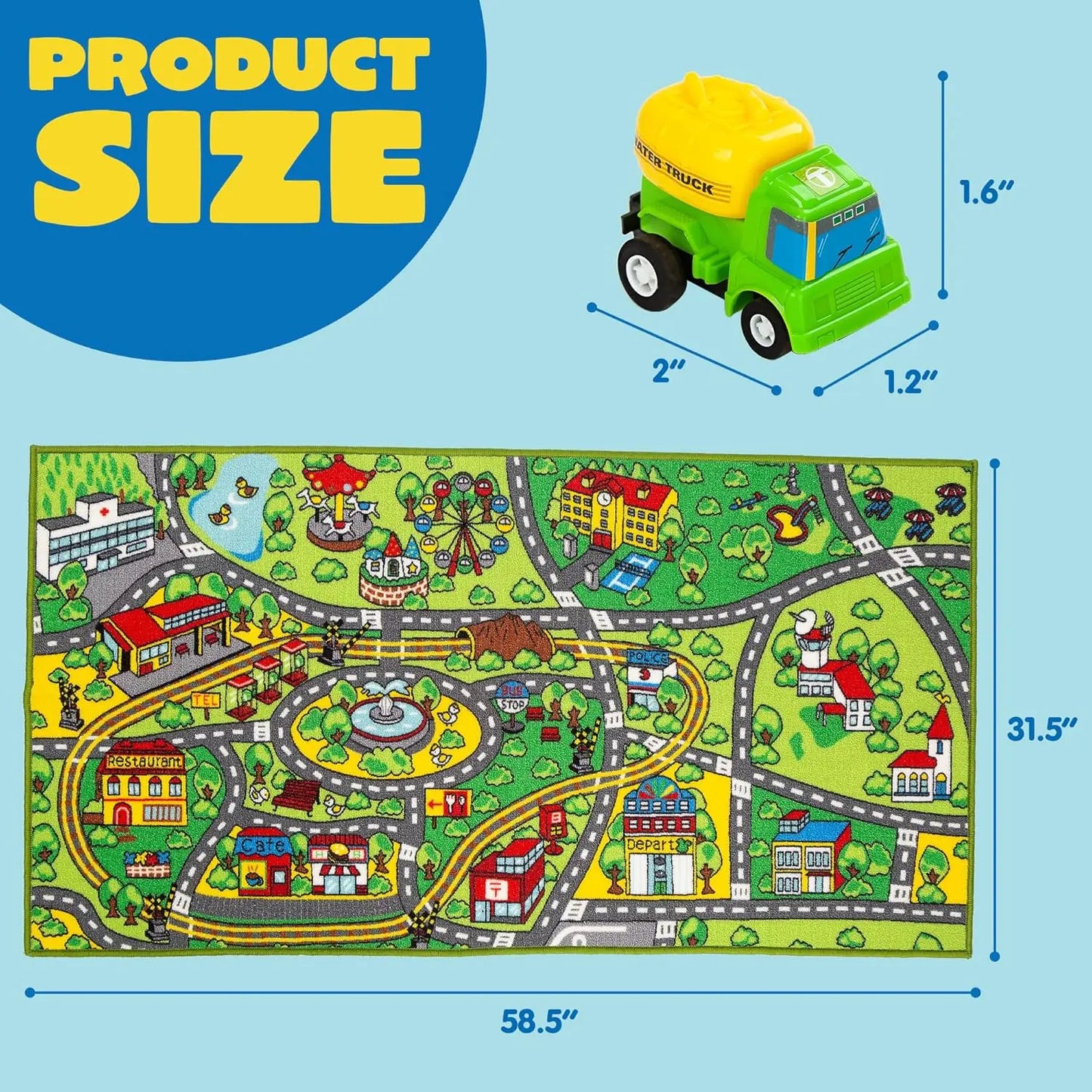 Carpet Playmat w/ 12 Cars Pull-Back Vehicle Set for Kids Age 3+ Jumbo Play Room Rug City Pretend Play Multiple Color