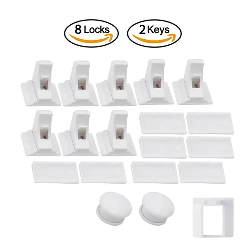 Magnetic Child Proof Locks - Set of Invisible Cabinet Latches and Drawer Clips for Baby Safety